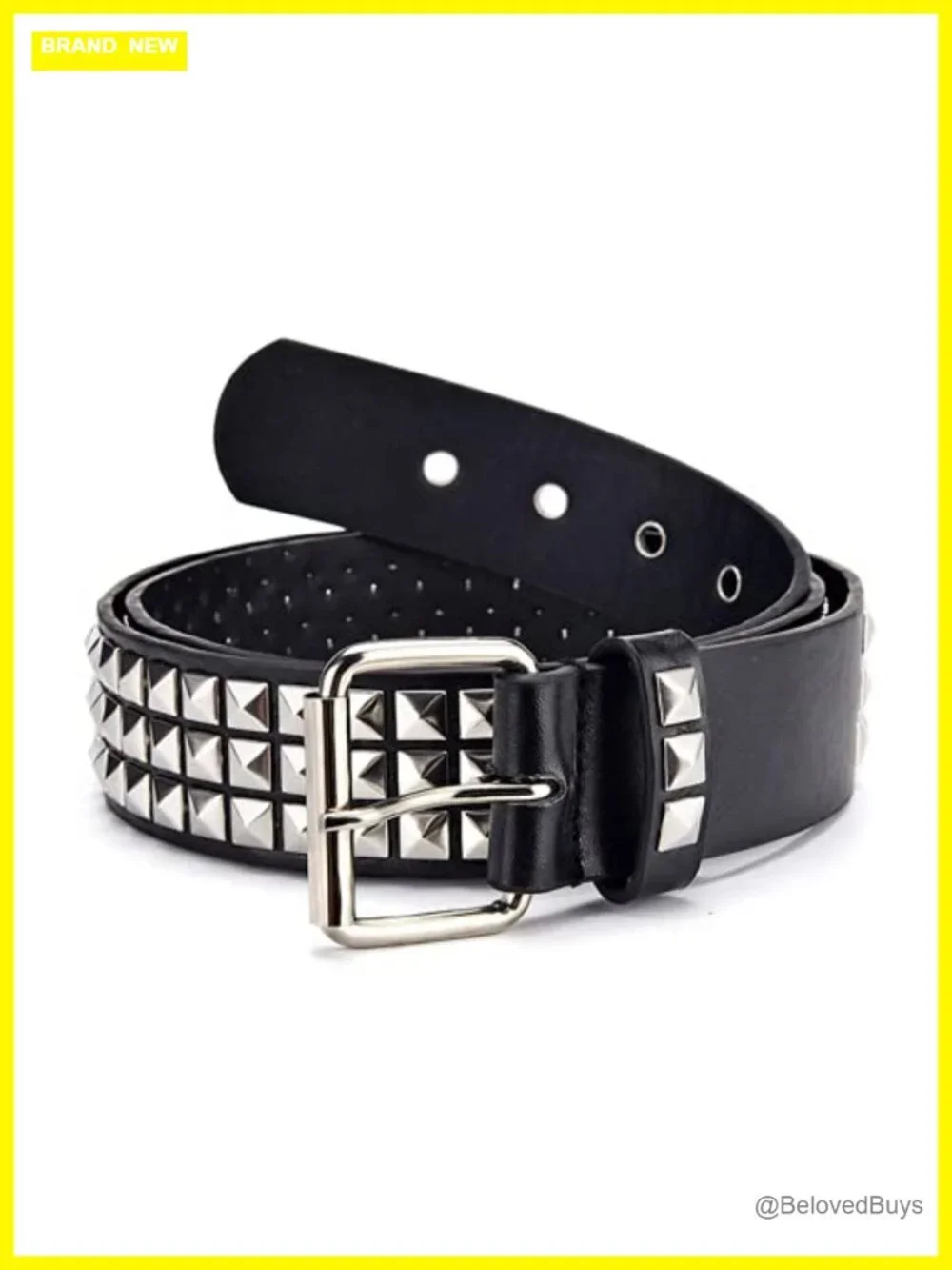 Punk Studded Belt Adjustable Faux Leather Rivet Grommet Belt for Men Women